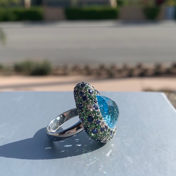 Massive Pear Aquamarine Emerald Diamond Ring - Picture 3 of 5